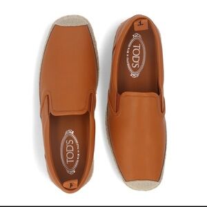 Tod's Tan Leather Slip-On Espadrille Loafers